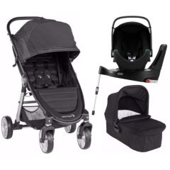 Trio Baby Jogger City Mini 2 con carrozzina Jet e seggiolino auto Britax Römer Baby-Safe 3 i-Size con base Flex iSense Space Black