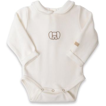 Body da bambina Bamboom con collo tondo e ricamo Natural White (581)