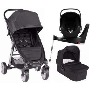 Trio Baby Jogger City Mini 2 con carrozzina Jet e seggiolino auto Britax Römer Baby-Safe 3 i-Size con base Flex iSense Space Black