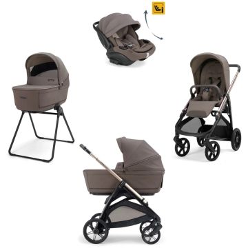 Trio Inglesina Aptica System Quattro con telaio Palladio Black e seggiolino auto Darwin Infant Recline Essence Mokka
