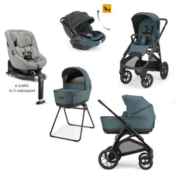 Trio Inglesina Aptica XT System Quattro con telaio Total Black e seggiolino auto Darwin Infant Recline EVO Himalaya Blue e Darwin Next Stage 2026