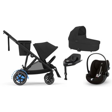 Trio Cybex e-Gazelle S Moon Black con navicella Cot, seggolino auto Cloud G Plus e base G