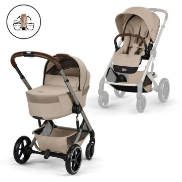 Duo Cybex Balios Almond Beige con telaio Taupe e navicella