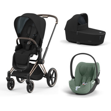 Trio Cybex Priam Rosegold con navicella Lux Carry Cot e seggiolino auto Cloud T i-Size Plus Leaf Green