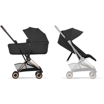 Duo Cybex Coya Sepia Black con telaio Rosegold Frame e navicella