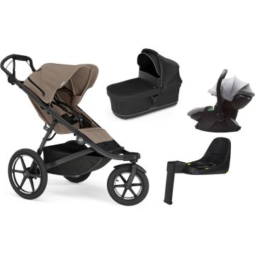 Trio Thule Urban Glide 3 Tint Taupe con navicella Bassinet Black e seggiolino auto Maple