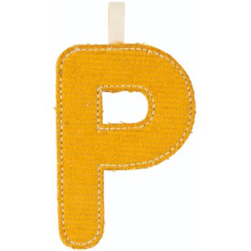 Lettera Lilliputiens P in tessuto fosforescente Ocra